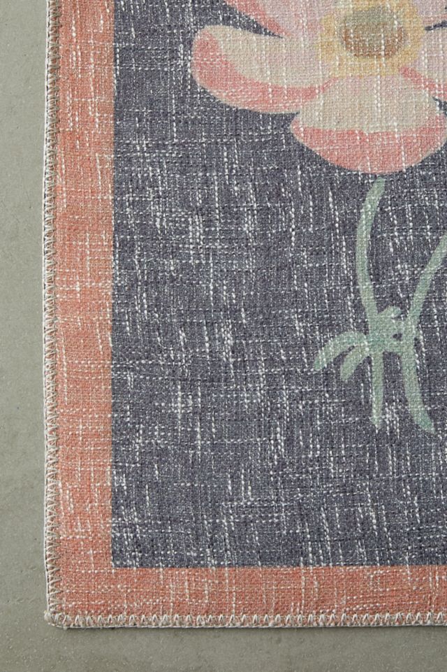 Black Floral Synthetic Flat Woven Rectangular Rug 3'-6" x 5'-6"