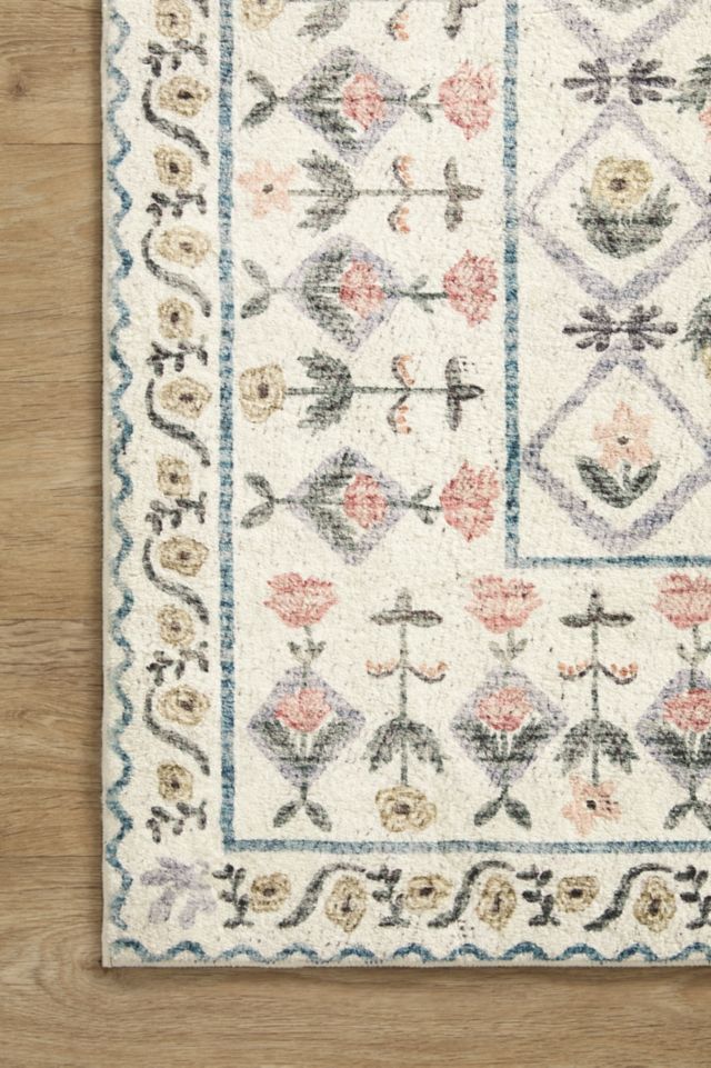 Lattice Ivory Floral 5' x 7' Wool-Synthetic Blend Area Rug