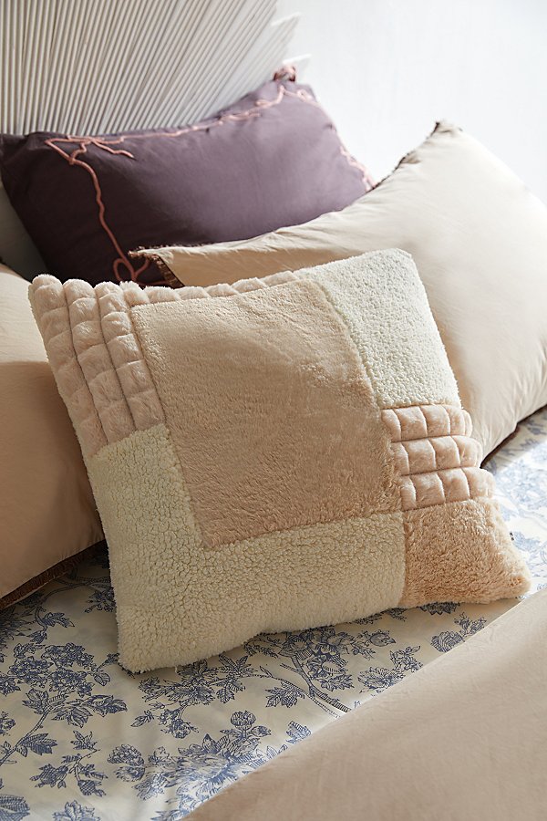 Urban Renewal Cozy Patched Fleece Throw Pillow In Ivory At Urban Outfitters In Neutral
