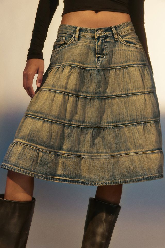 Jaded London Denim Prairie Midi Skirt