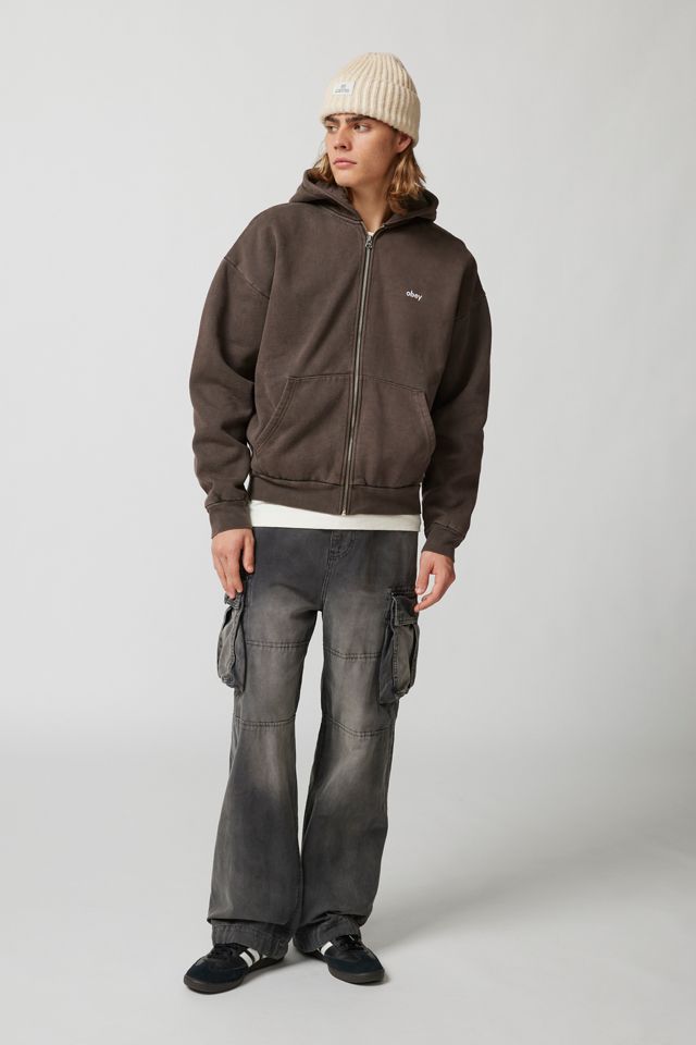 OBEY Lowercase Pigment Dye Full Zip Hoodie Sweatshirt | Urban
