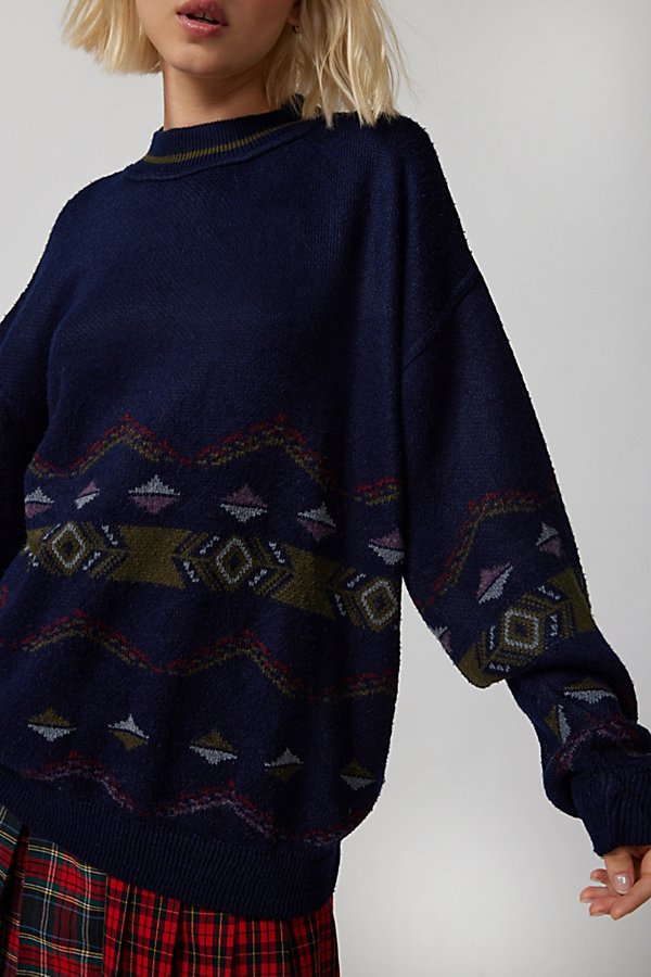 Urban Renewal Vintage Patterned Oversized Sweater In Dark Color