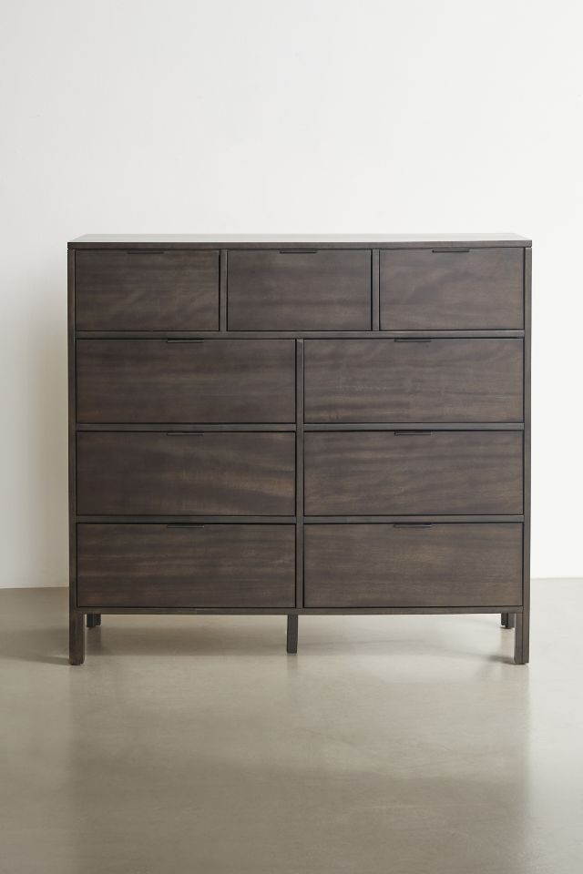Transitional Walnut Brown 9-Drawer Dresser with Dovetail Drawers