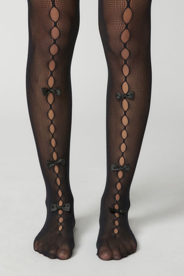 UO Bow Cutout Fishnet Tights