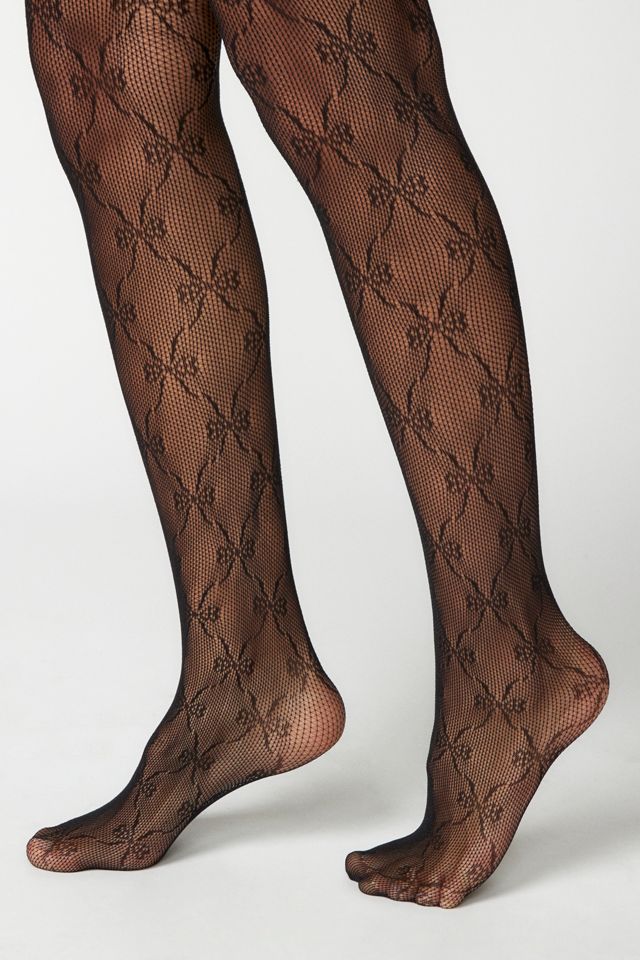 UO Mesh Bow Print Tights #2