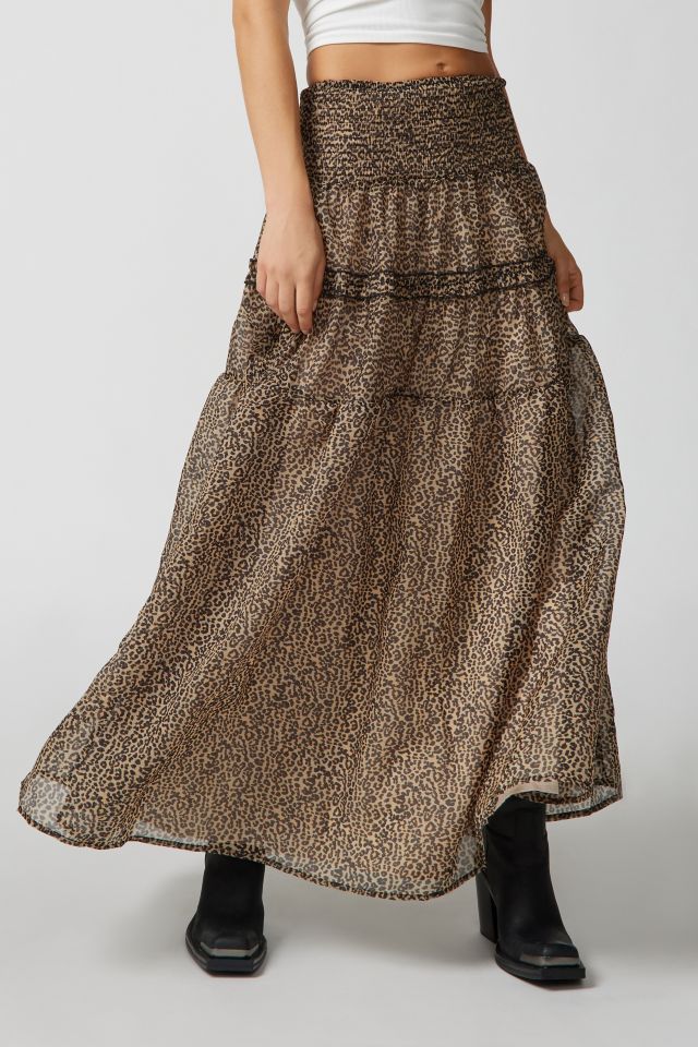 Brown leopard outlet print midi skirt