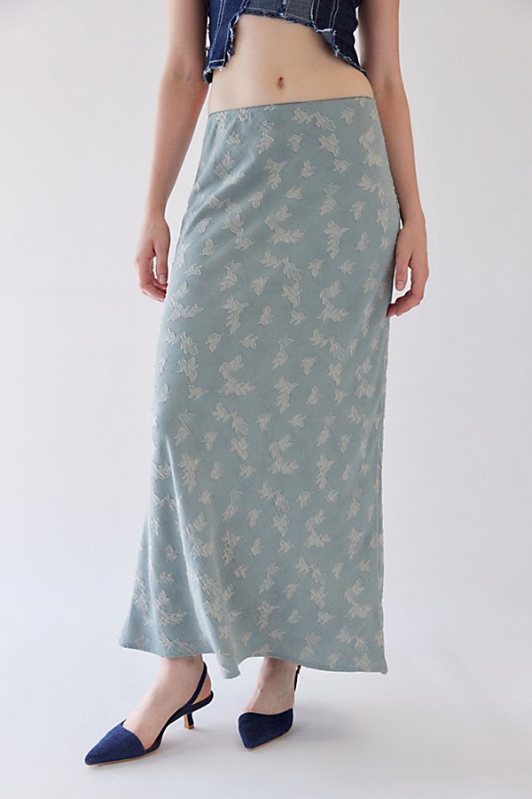 Urban Renewal Remnants Textured Floral Jacquard Column Maxi Skirt In Turquoise