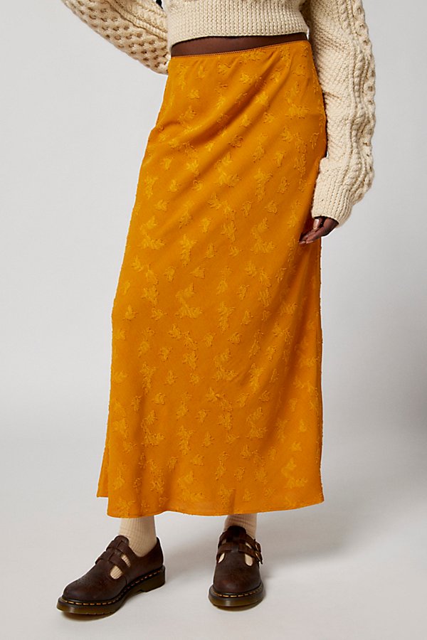 Urban Renewal Remnants Textured Floral Jacquard Column Maxi Skirt In Yellow