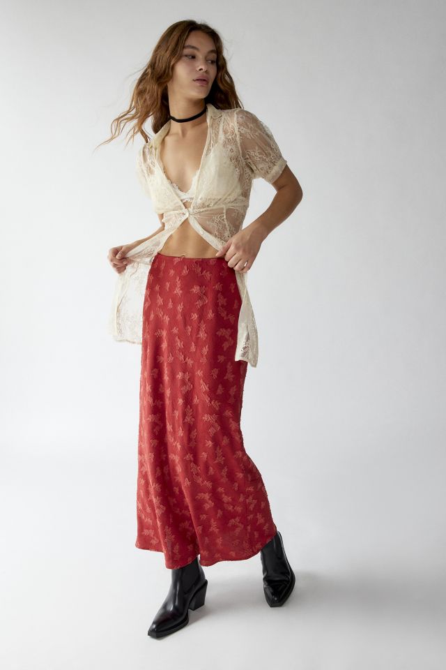 Urban Renewal Remnants Textured Floral Jacquard Column Maxi Skirt