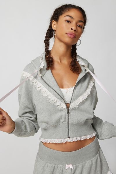 Out From Under Rittney Cropped Lace-Trim Sweatshirt