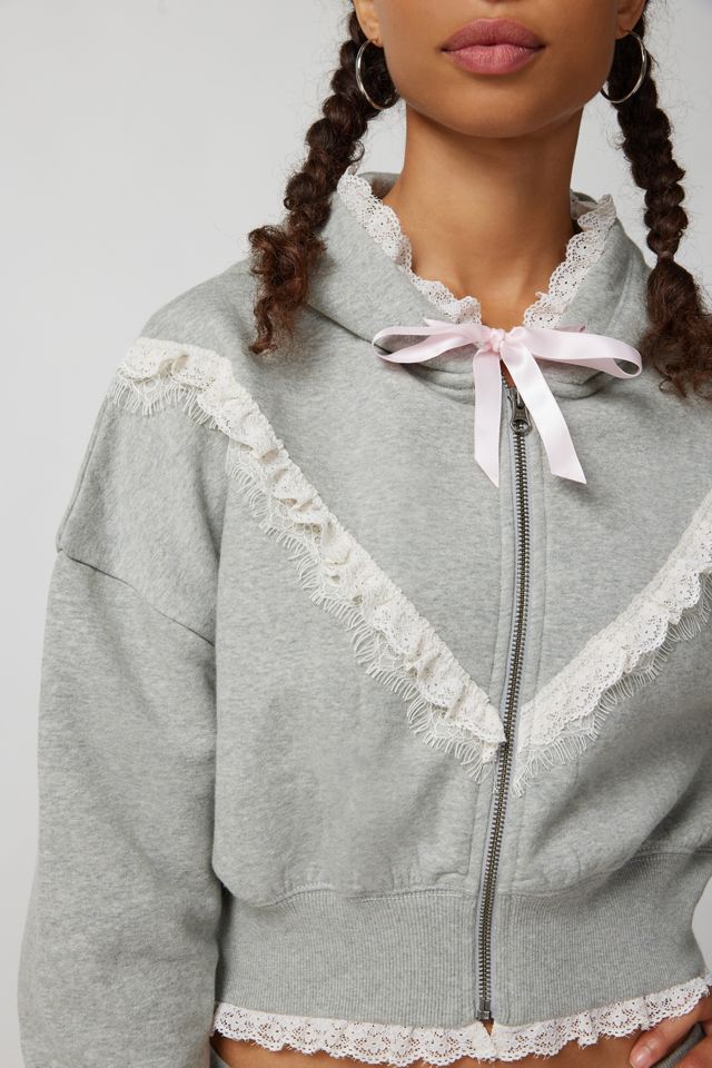 Out From Under Rittney Cropped Lace-Trim Sweatshirt #2
