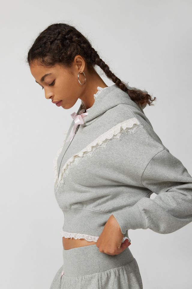 Out From Under Rittney Cropped Lace-Trim Sweatshirt #3
