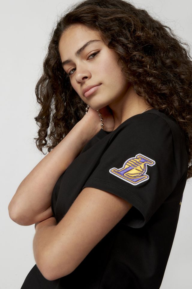 NBA Los Angeles Lakers Embroidered Baby Tee in Black, Women's at Urban Outfitters