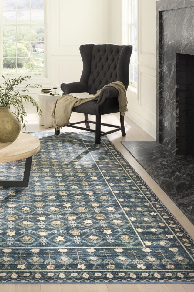 Indigo Floral Lattice Wool and Synthetic Area Rug