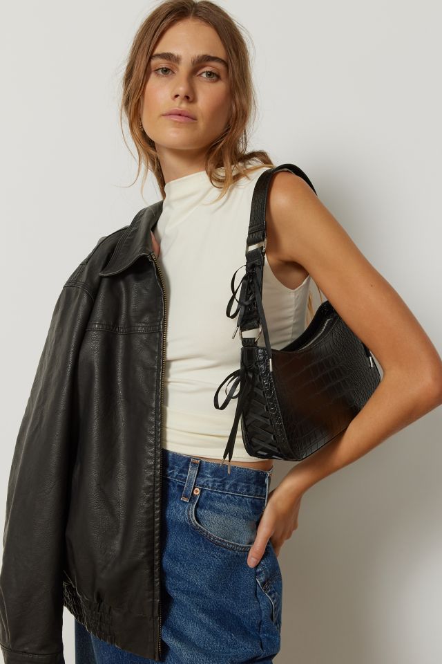 Color Block Baguette Bag With Zipper Denim