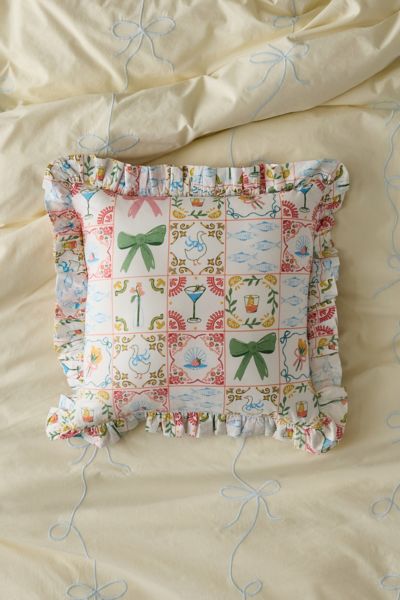 Urban Outfitters Harper Patterned Ruffle Throw Pillow In Cream Porto At
