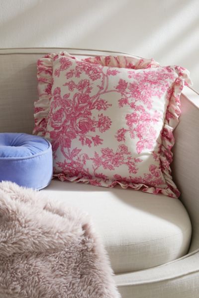 Shop Urban Outfitters Toile Ruffle Throw Pillow In Pink At