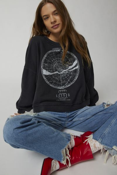 Urban Outfitters Star Chart Slouchy Pullover Sweatshirt In Navy