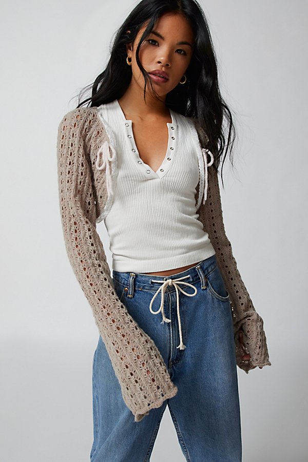 Urban Outfitters Bow Crochet Shrug Cardigan In Tan, Women's At