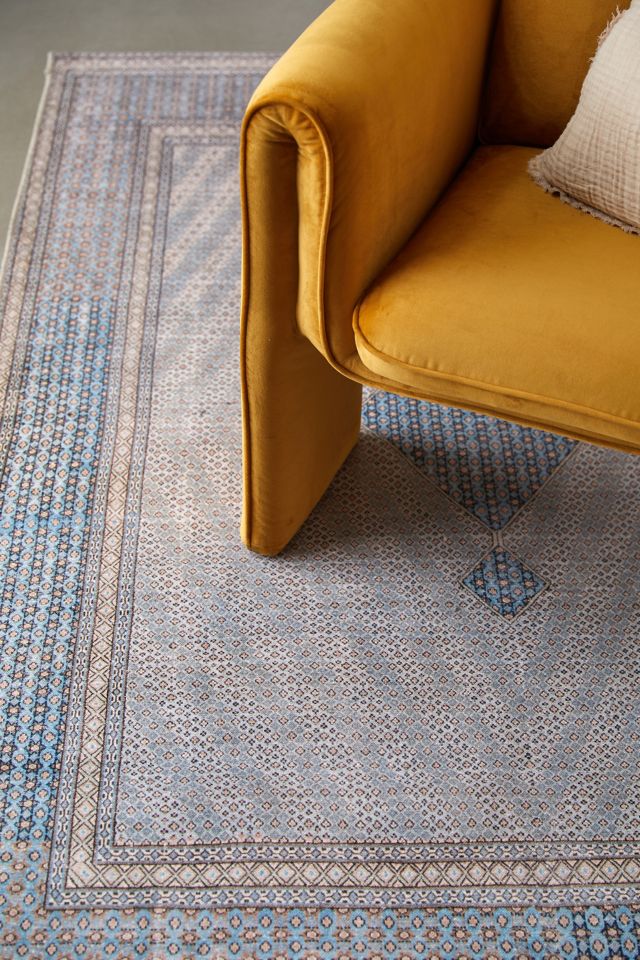Handmade Blue Geometric Synthetic Rectangular Area Rug
