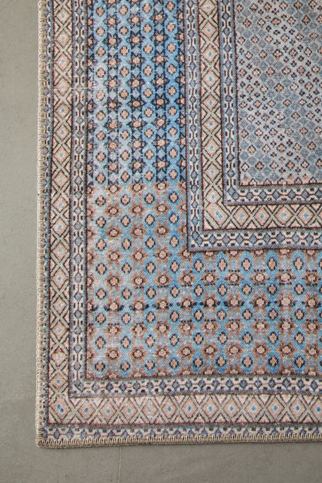 Handmade Blue Geometric Synthetic Rectangular Area Rug