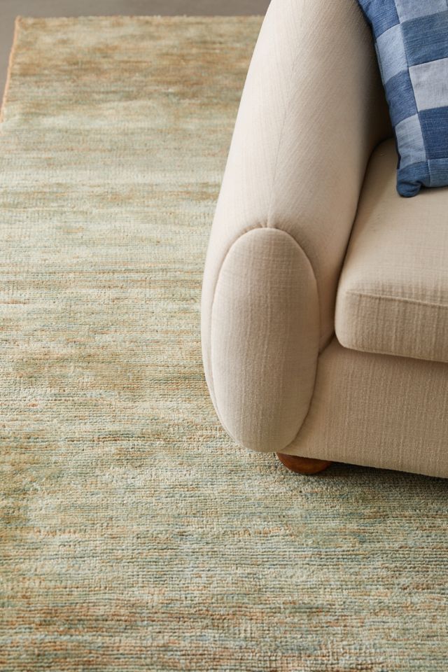 Green Hand-Knotted Abstract Cotton Runner Rug