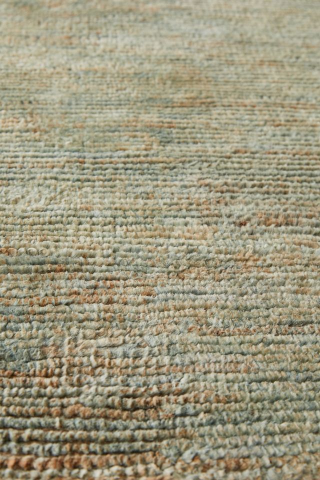 Green Hand-Knotted Abstract Cotton Runner Rug