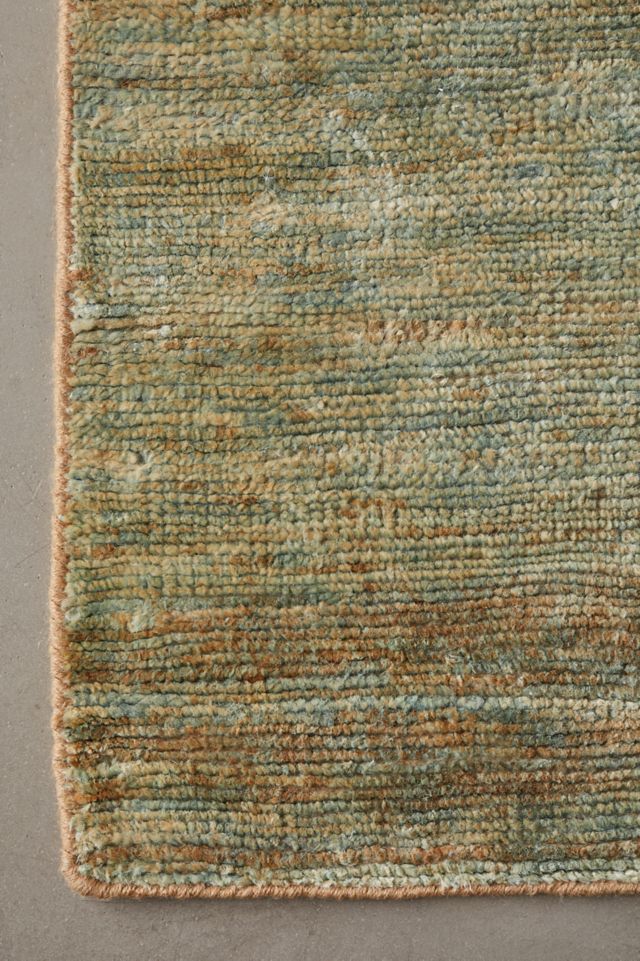 Green Hand-Knotted Abstract Cotton Runner Rug