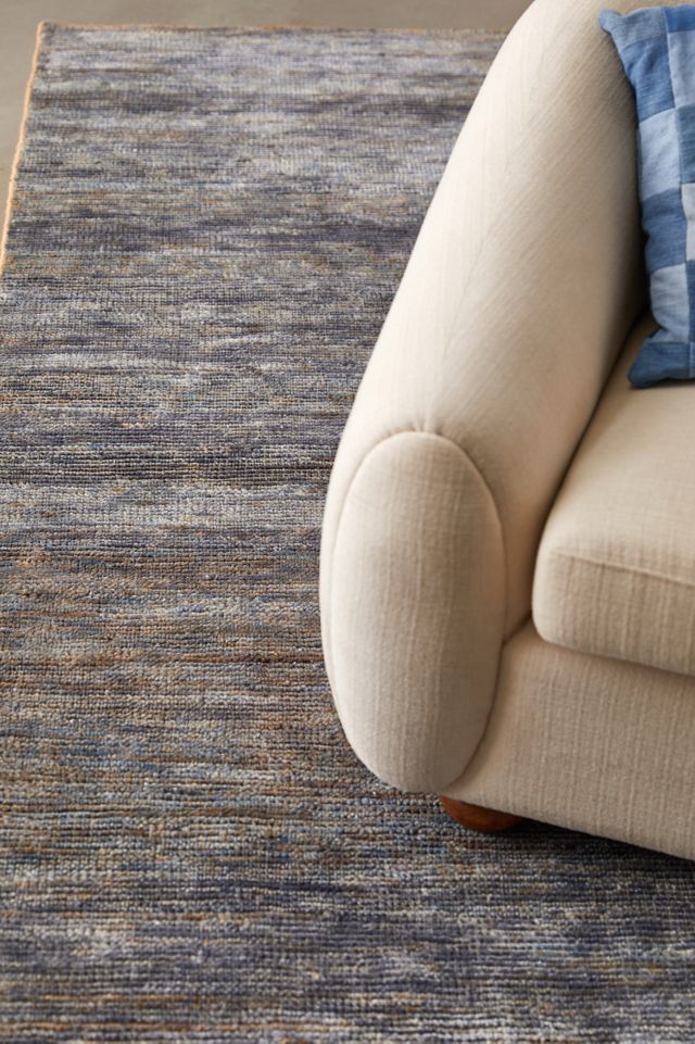 Blue Abstract Hand-Knotted Wool and Cotton Rug, 5' x 8'