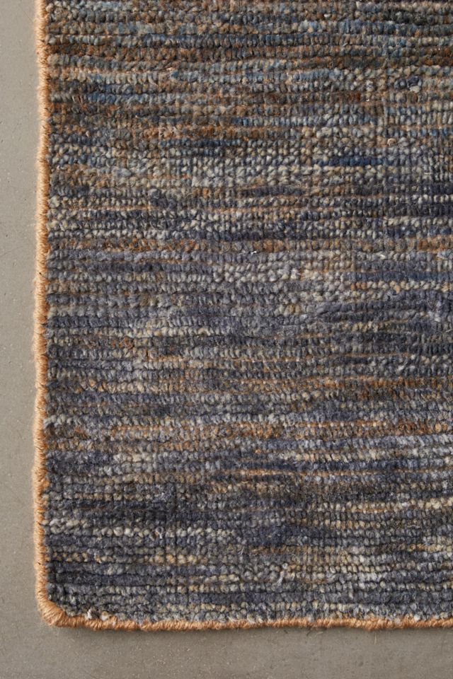 Blue Abstract Hand-Knotted Wool and Cotton Rug, 5' x 8'
