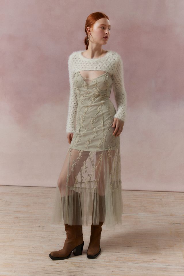 Kimchi Blue Micah Embroidered Floral Midi Dress | Urban Outfitters