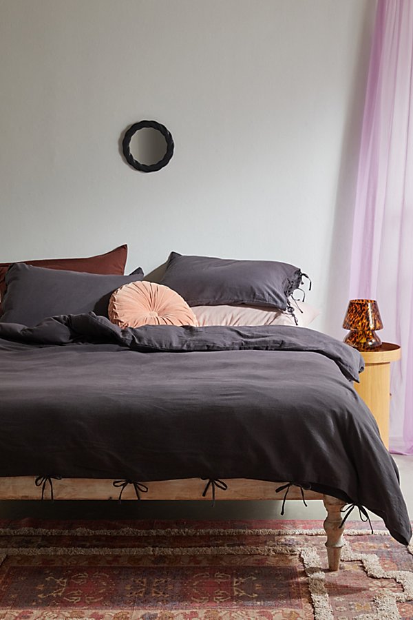Urban Outfitters Relaxed Linen Tie Bow Duvet Cover In Black At