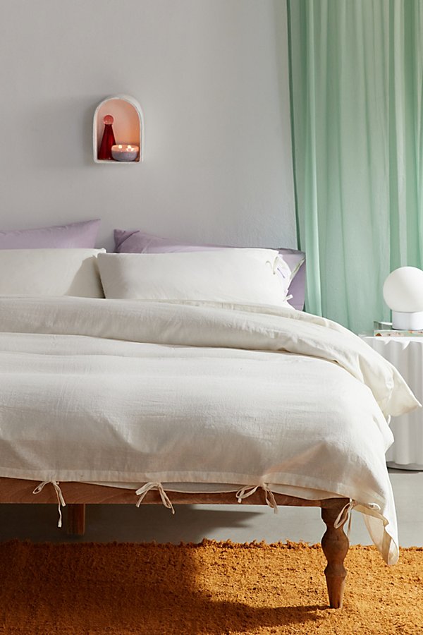 Urban Outfitters Relaxed Linen Tie Bow Duvet Cover In White At