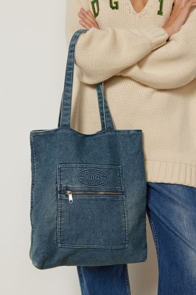 Get Handcrafted Denim Jeans Blue Shaded Frayed Tote Bag at ₹ 1499