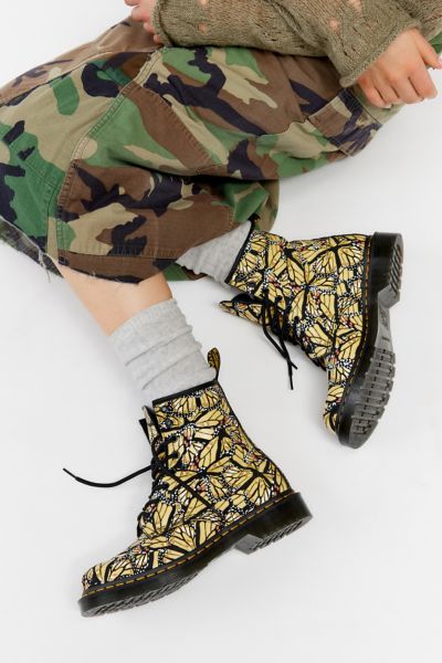 Shop Dr. Martens' 1460 Butterfly Print Suede Lace-up Boot In Butterfly Yellow Suede, Women's At Urban Outfitters