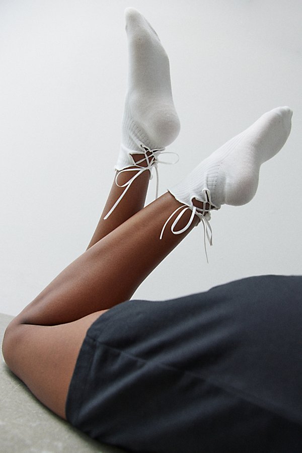 Urban Outfitters Lace-up Lettuce Edge Ankle Sock In White