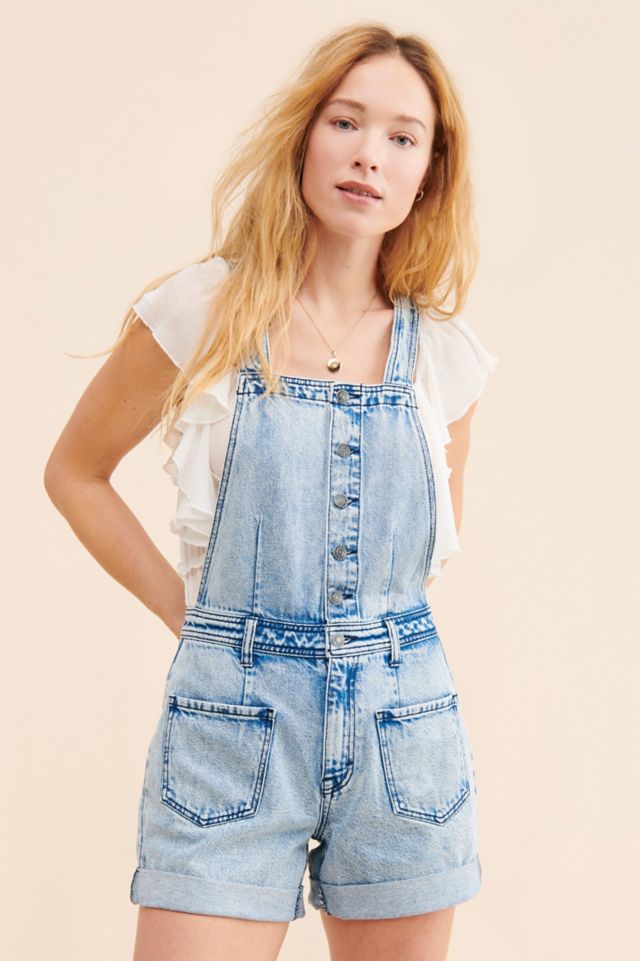 Hidden Jeans Light Wash Button Up Shortalls | Urban Outfitters