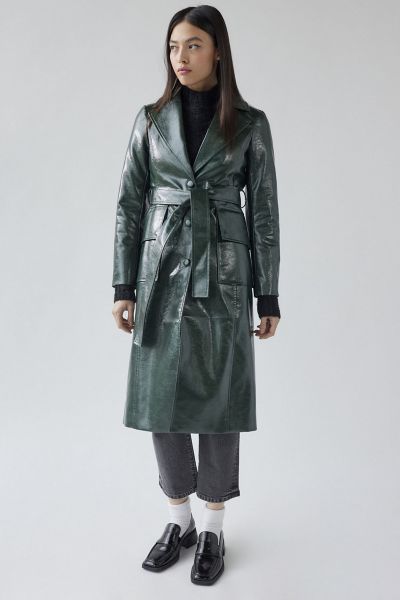 UO Chantel Faux Leather Trench Coat