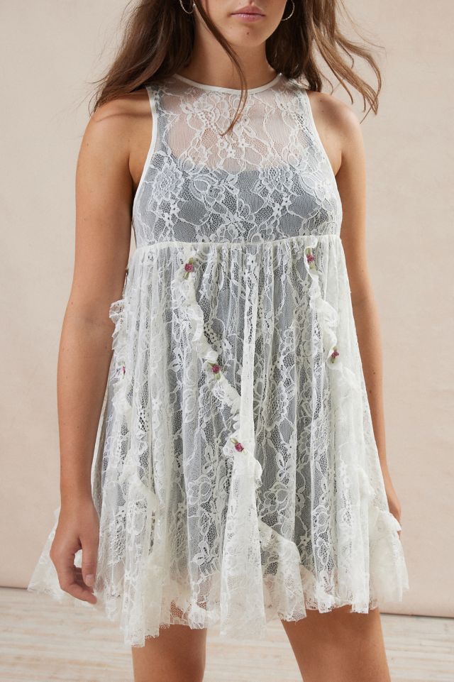 Lace Babydoll Slit Dress Summer Cute Fashion