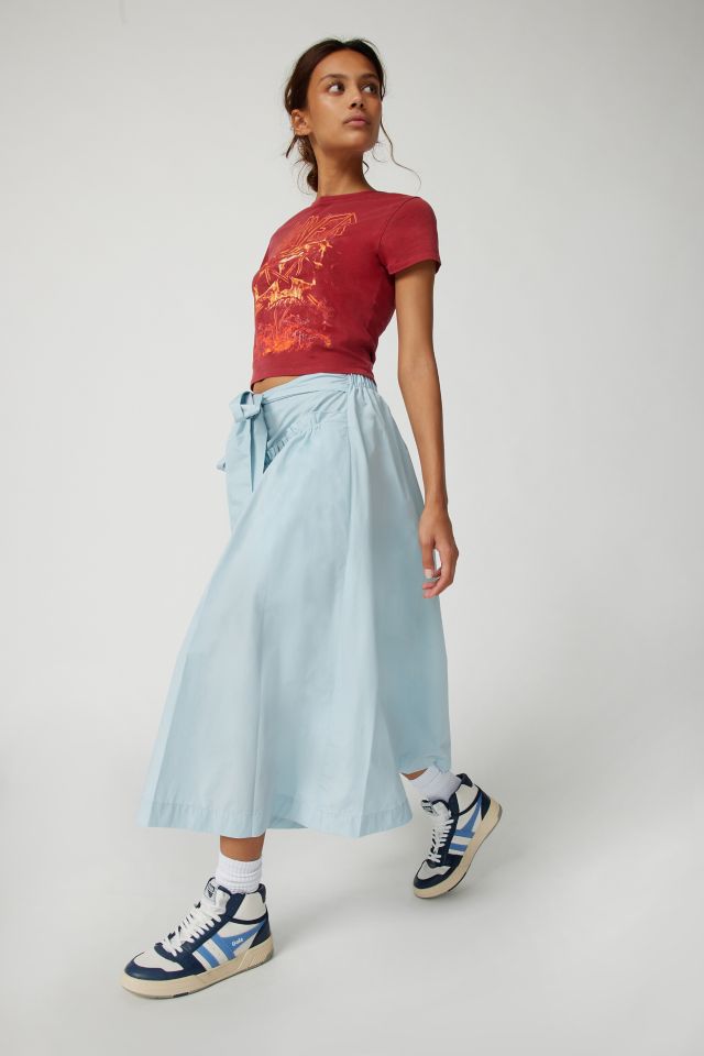 UO Brielle Taffeta Bow Midi Skirt