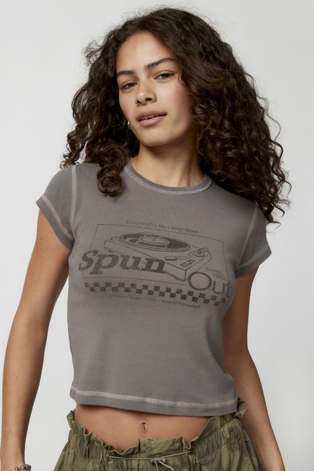 Urban Outfitters Grey Slinky Cap Sleeve Baby T-Shirt