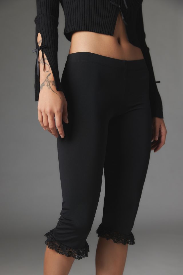 Black Lace Trim Crop Leggings