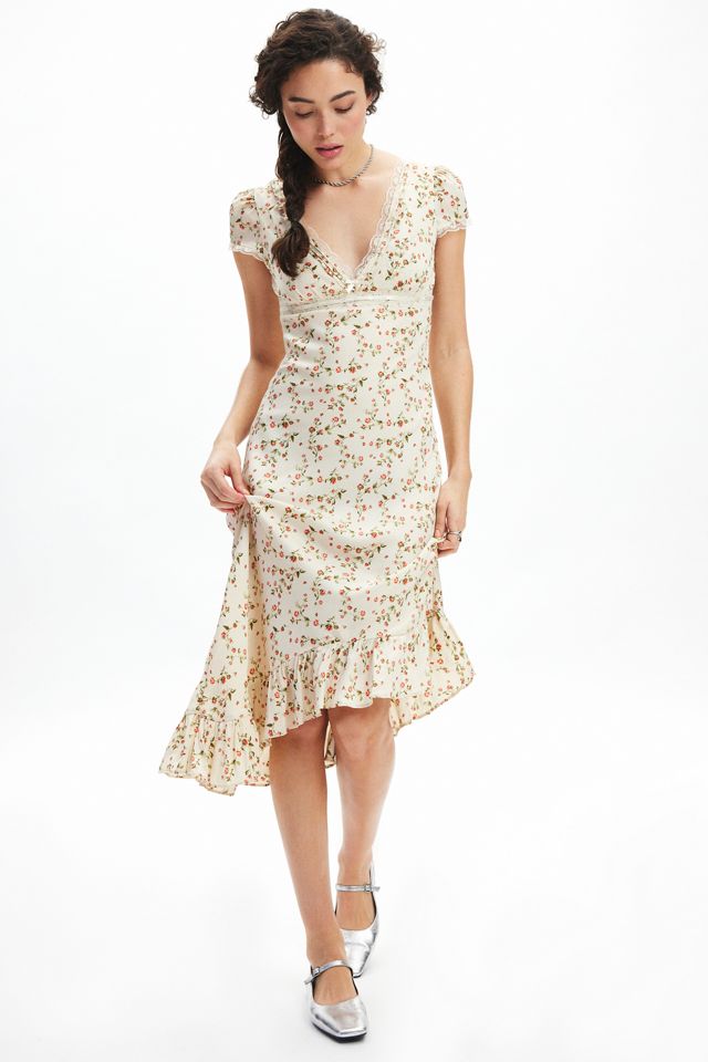 Kimchi Blue Cora Lace Trim Asymmetrical Midi Dress