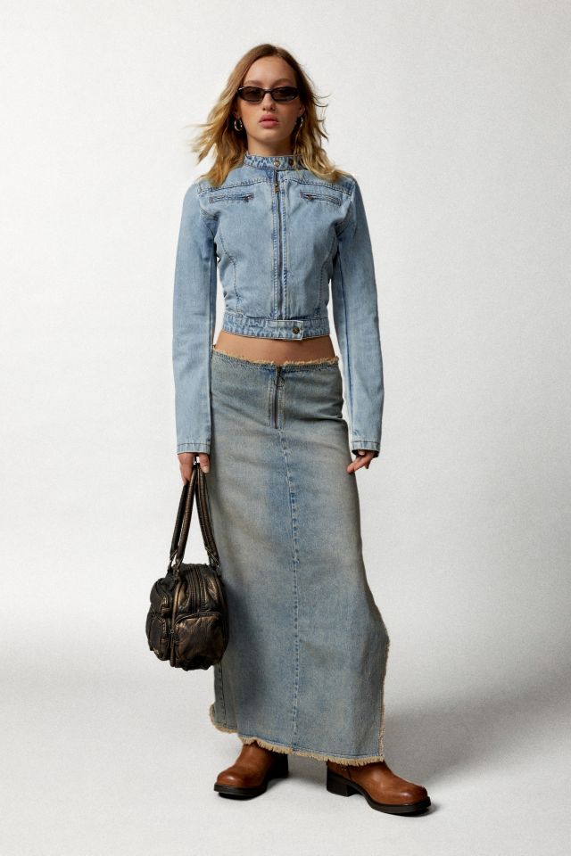 Side zip denim store skirt