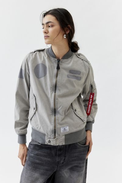 Shop Alpha Industries L-2b Rip And Repair Bomber Jacket In Grey, Women's At Urban Outfitters