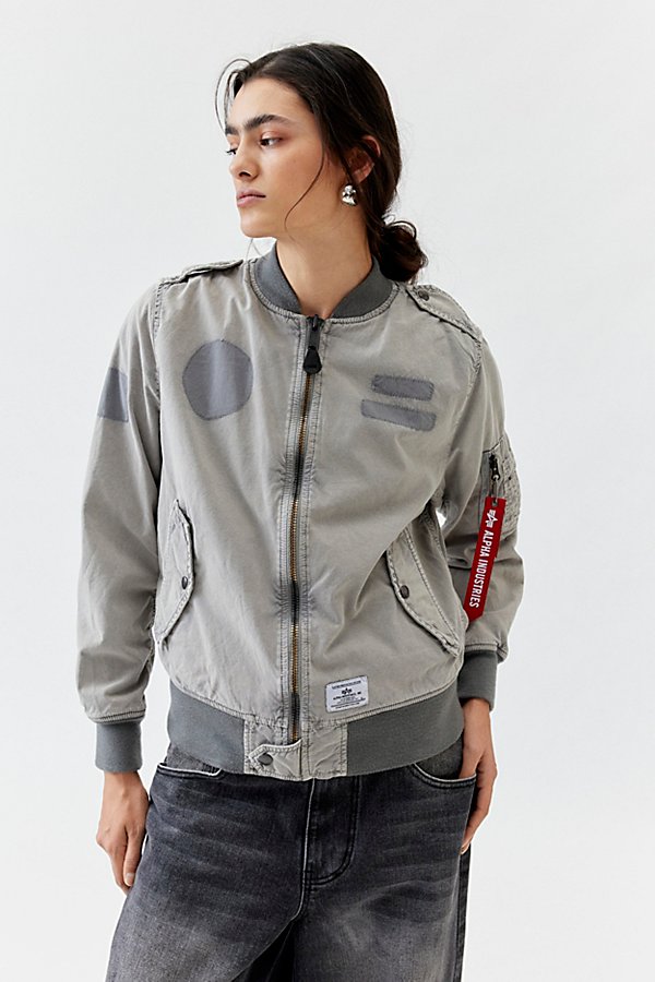 Shop Alpha Industries L-2b Rip And Repair Bomber Jacket In Grey, Women's At Urban Outfitters