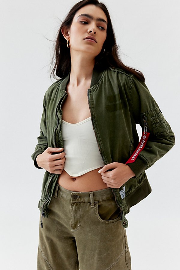 Shop Alpha Industries L-2b Rip And Repair Bomber Jacket In Green, Women's At Urban Outfitters