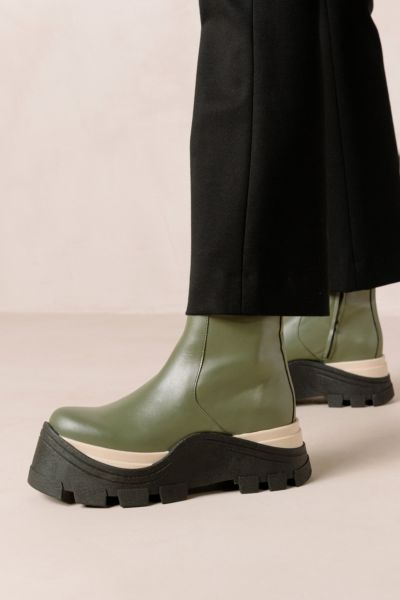 Shop Alohas Leather Platform Ankle Boot In Dusty Olive, Women's At Urban Outfitters