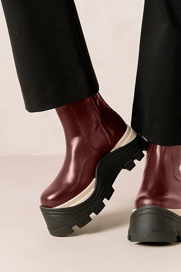 Alohas Leather Platform Ankle Boot In Wine Burgundy