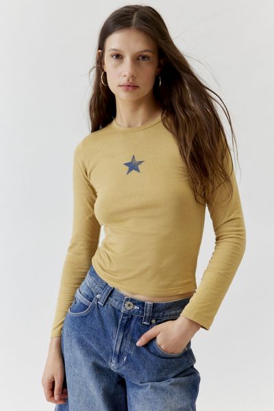 Urban Outfitters Star Long Sleeve Tee In Tan, Women's At